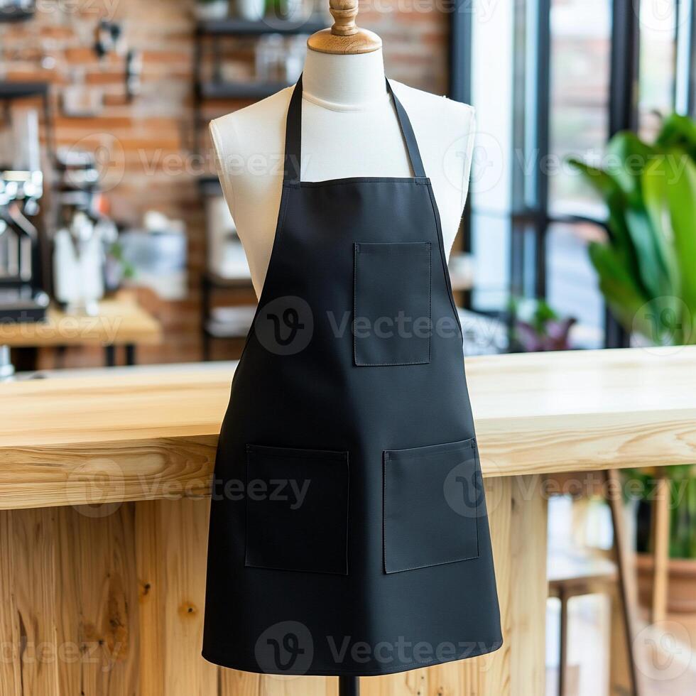 Black apron on a mannequin in a coffee shop photo