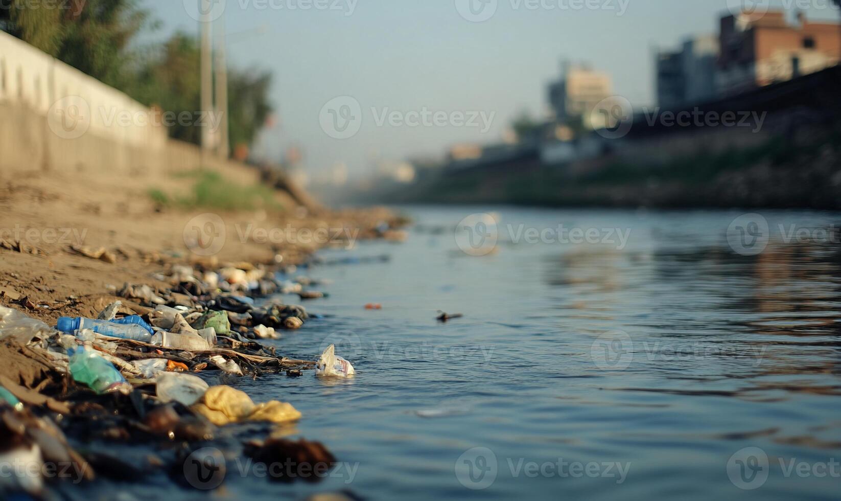 Plastic pollution in the river photo