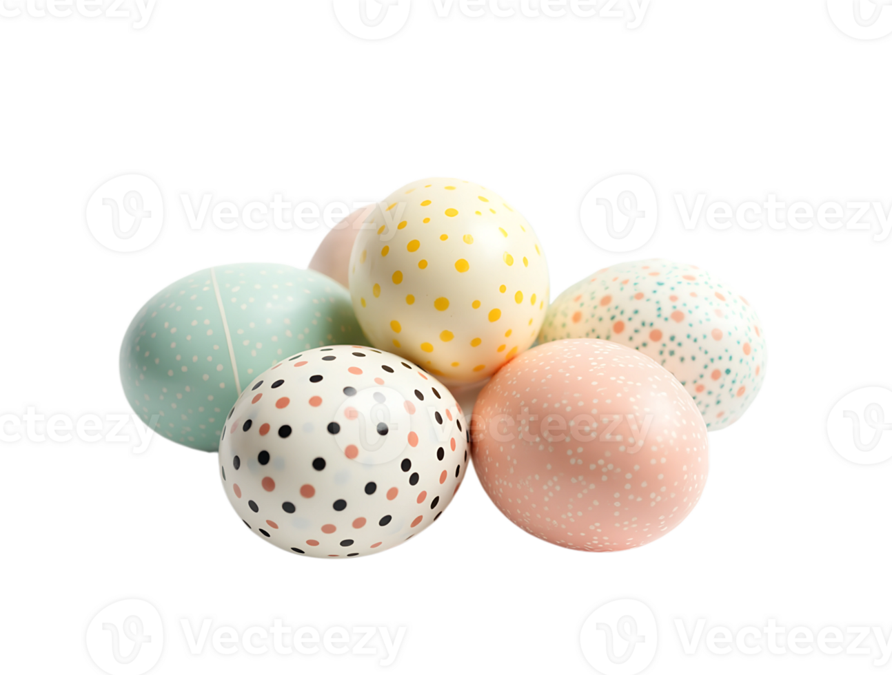 A group of colorful eggs with polka dots png