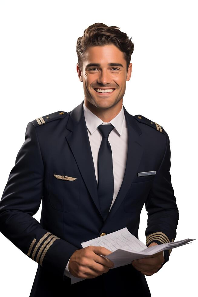 A man in a pilot suit holding a piece of paper photo