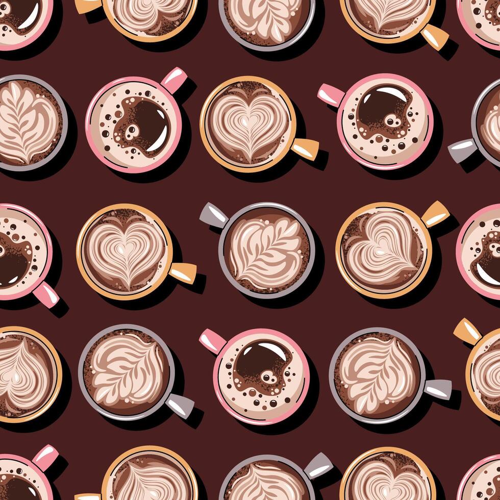 Seamless pattern with a cup of coffee and coffee beans. Repeating texture vector