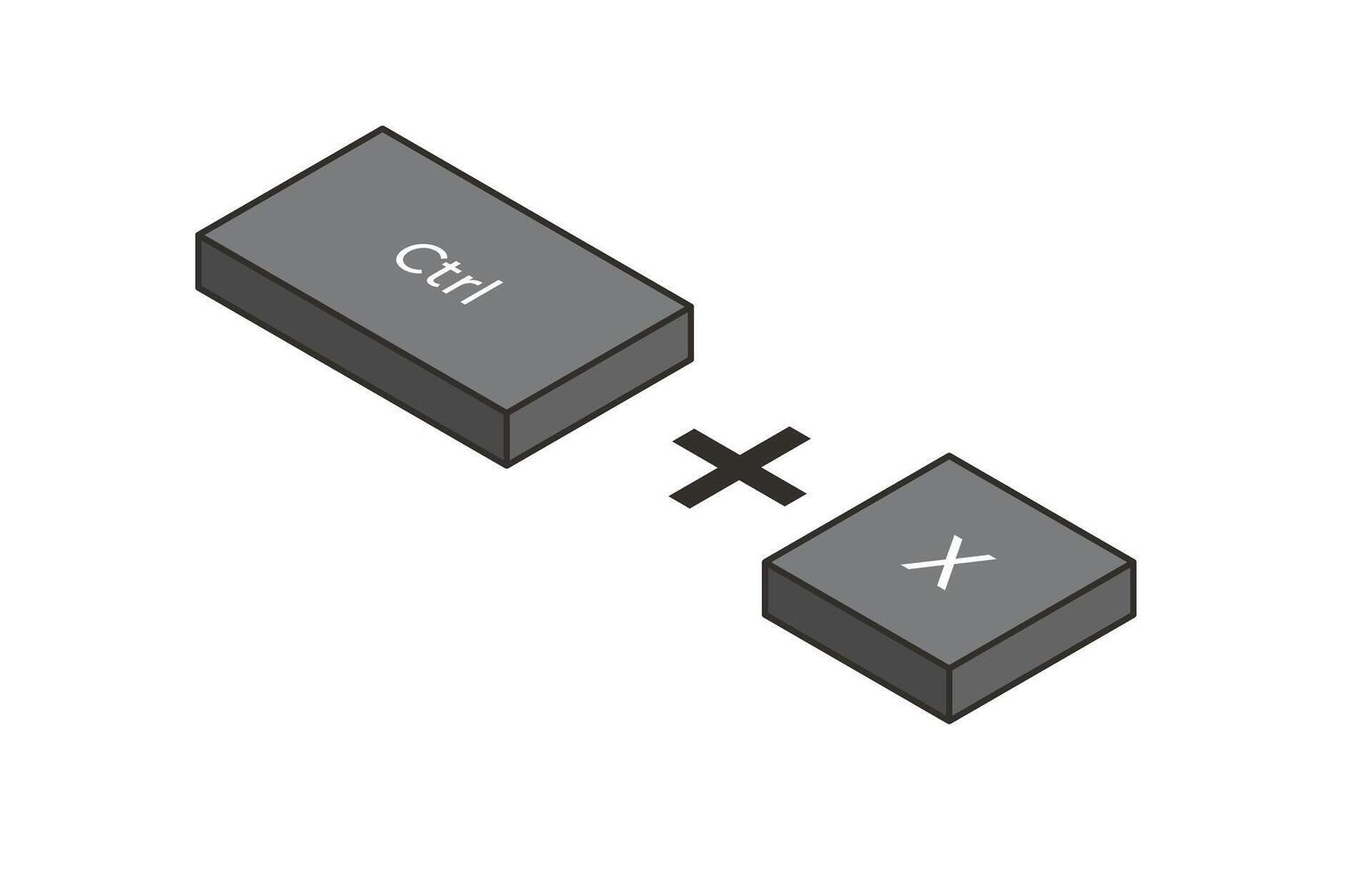 Keyboard shortcut illustration Crtl and X in isometric style. Illustration of keyboard elements. vector