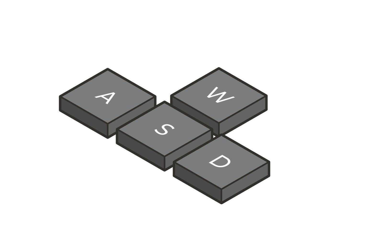 Keyboard control keys A,W,S,D in simple flat isometric style. Illustration of keyboard elements. vector