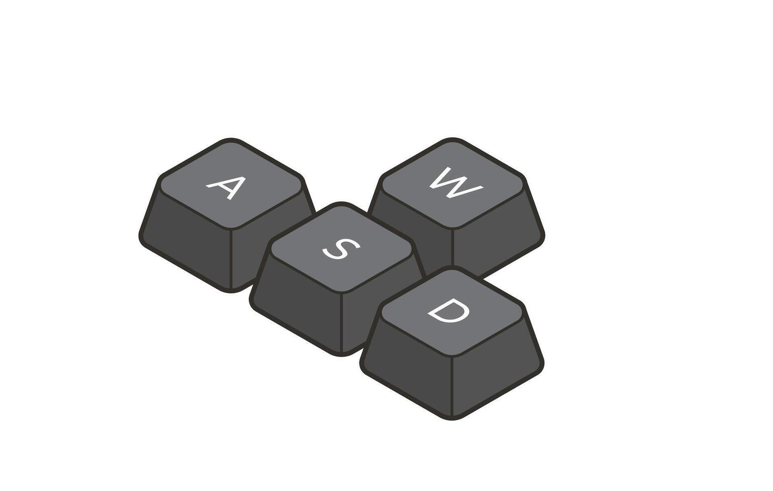 Keyboard control keys A,W,S,D in isometric style. Illustration of keyboard elements in simple style vector