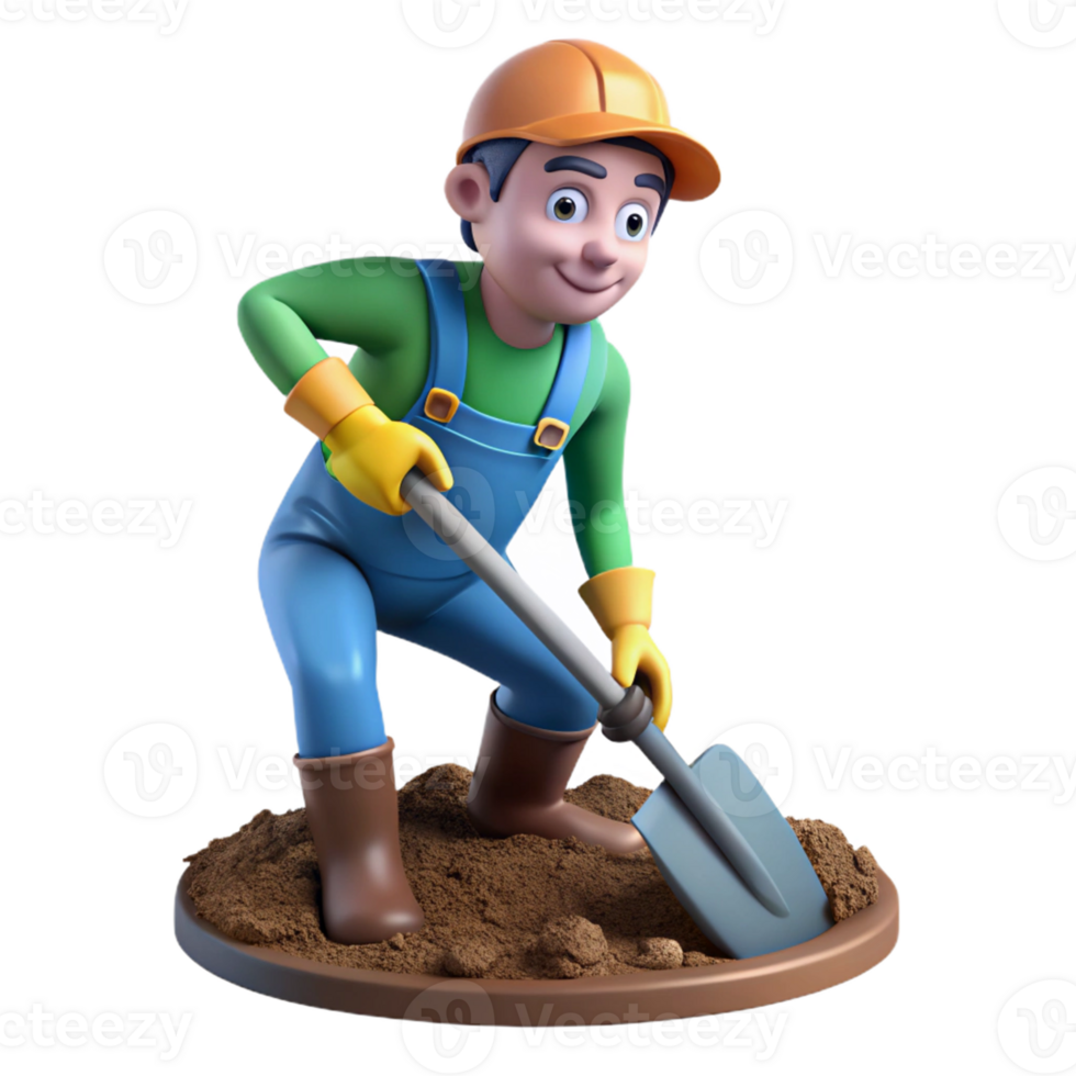 Hardworking Male Worker Digging with a Shovel png