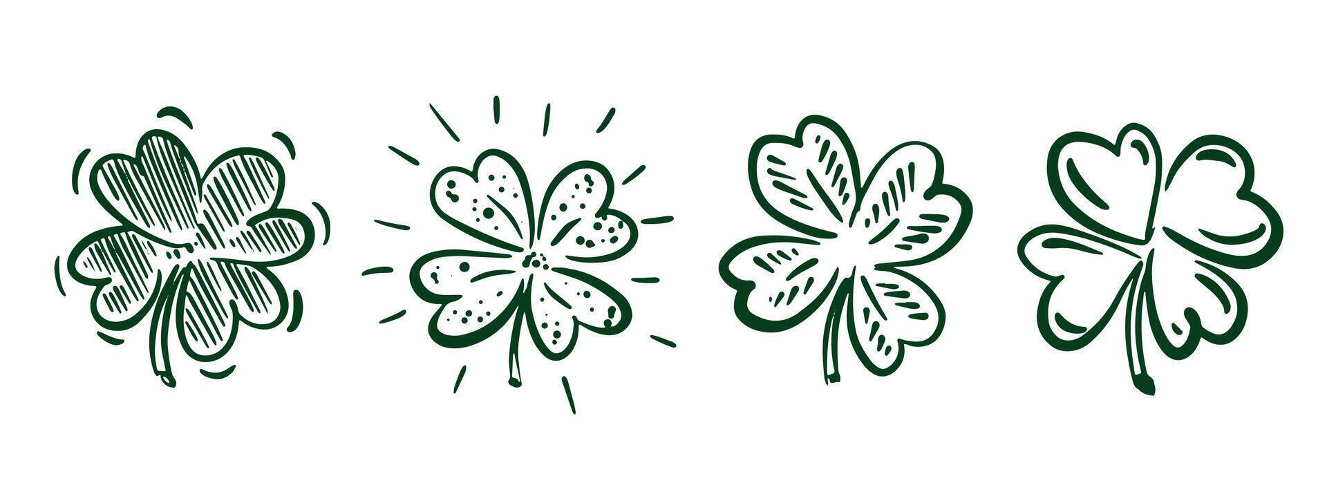 Green Clover, Saint Patricks Day, hand drawn illustrations. vector