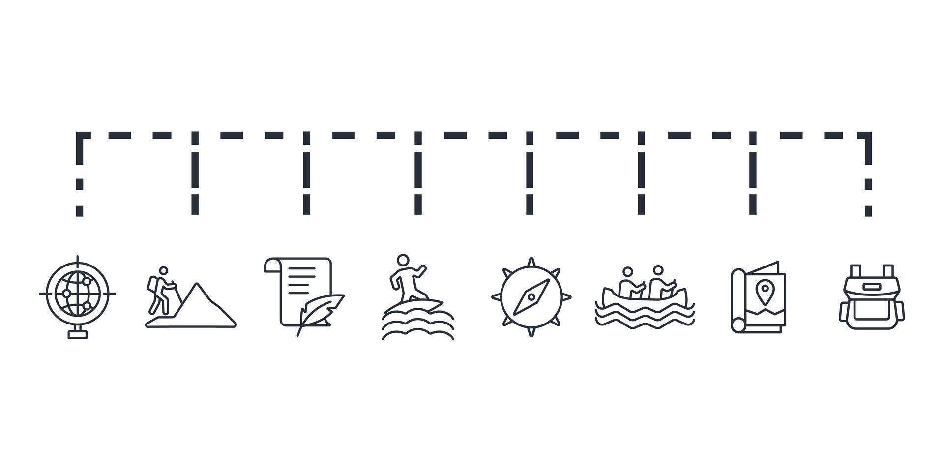 Adventure icon set.Editable stroke.linear style sign. vector