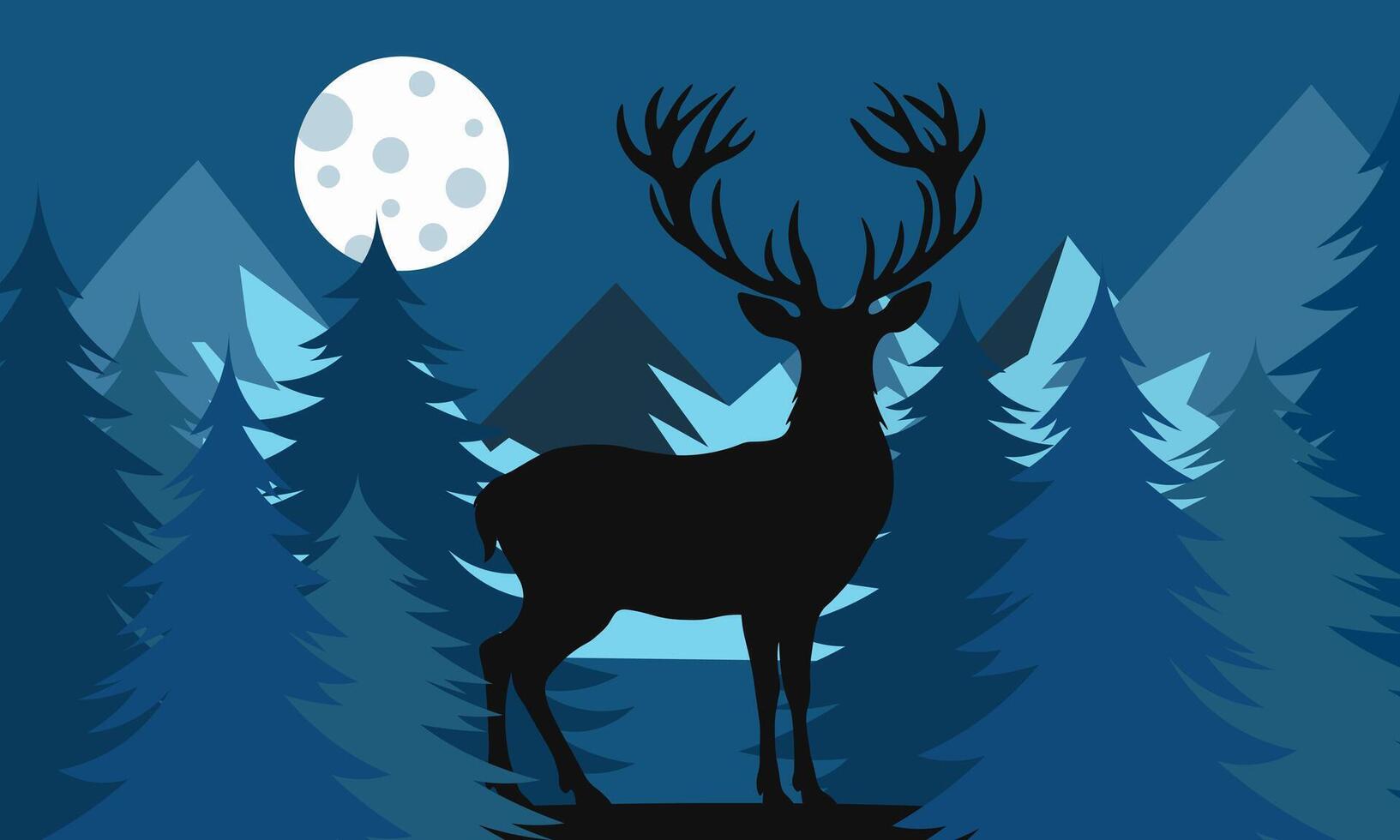 illustration of a deer in the night forest vector