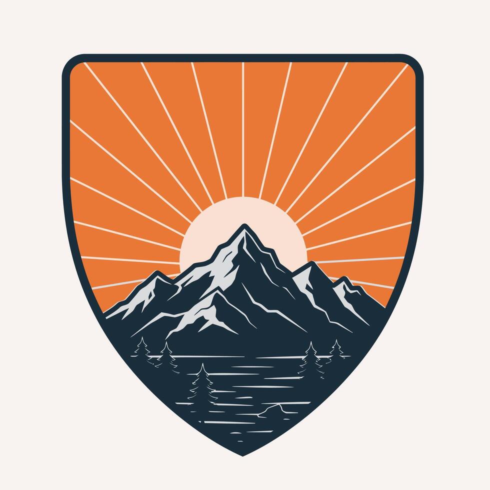 A mountain range with a sun in the center vector