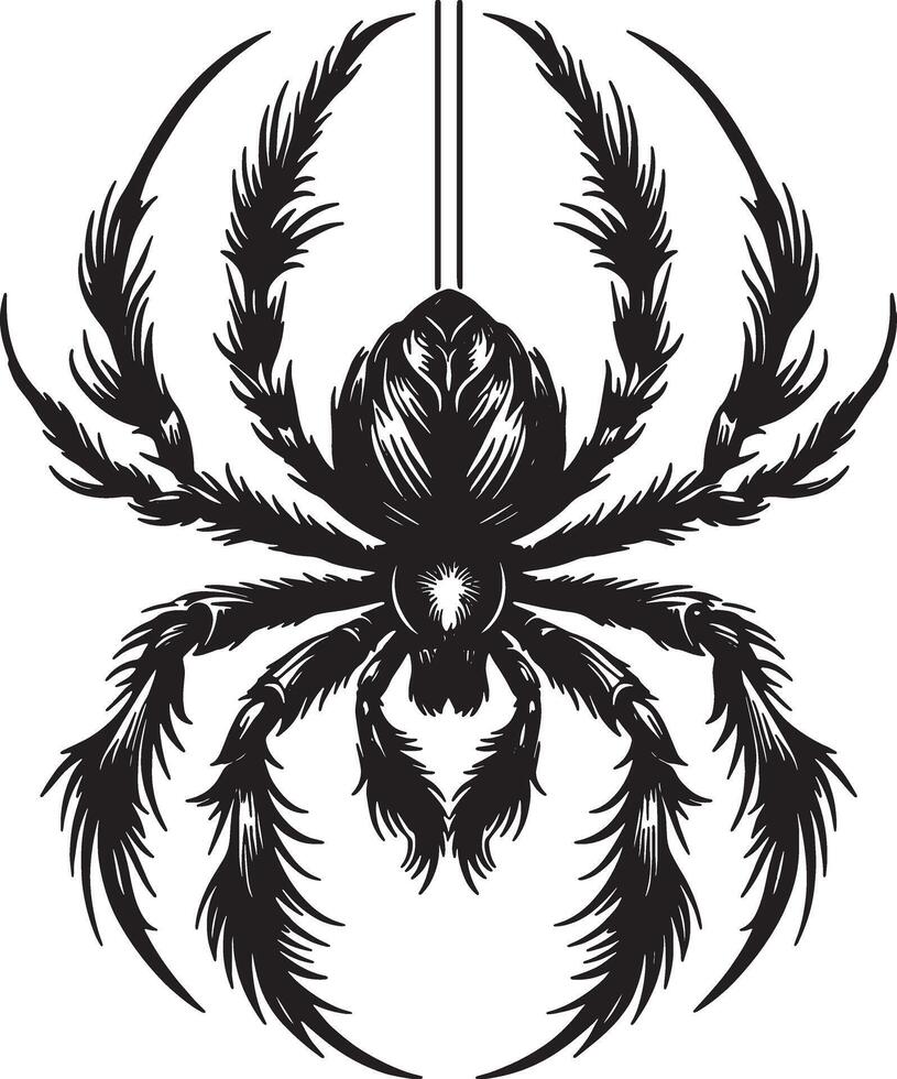 Black Spider Hanging from Invisible Thread design vector