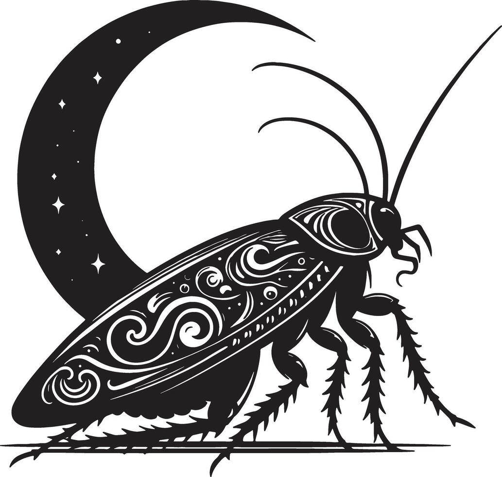 Cockroach with moon and stars on it vector