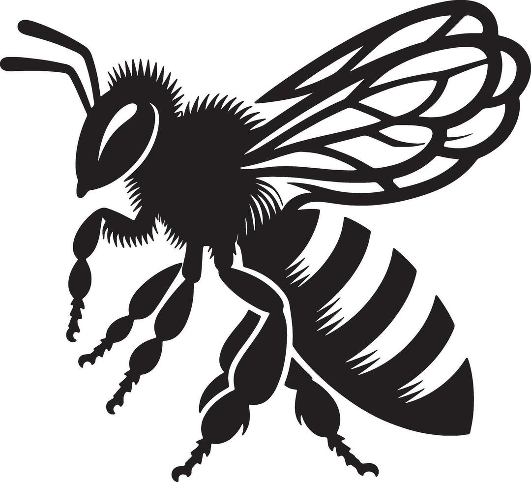 Wasp Contour Drawing Black and White Silhouette Design on White Background vector