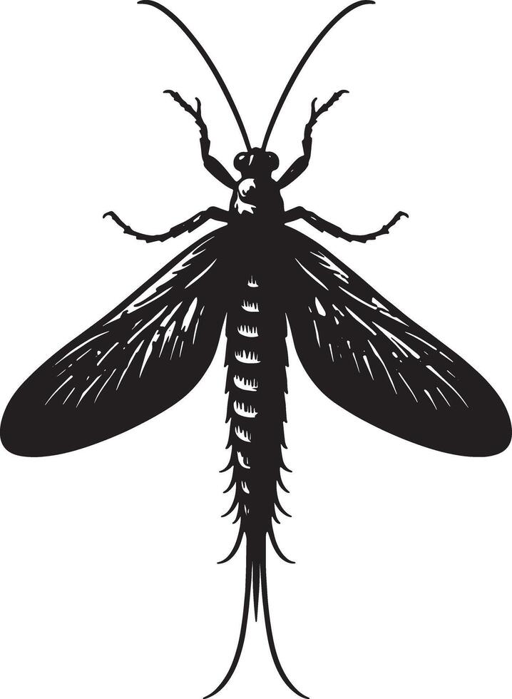 A black and white silhouette of a mosquito vector