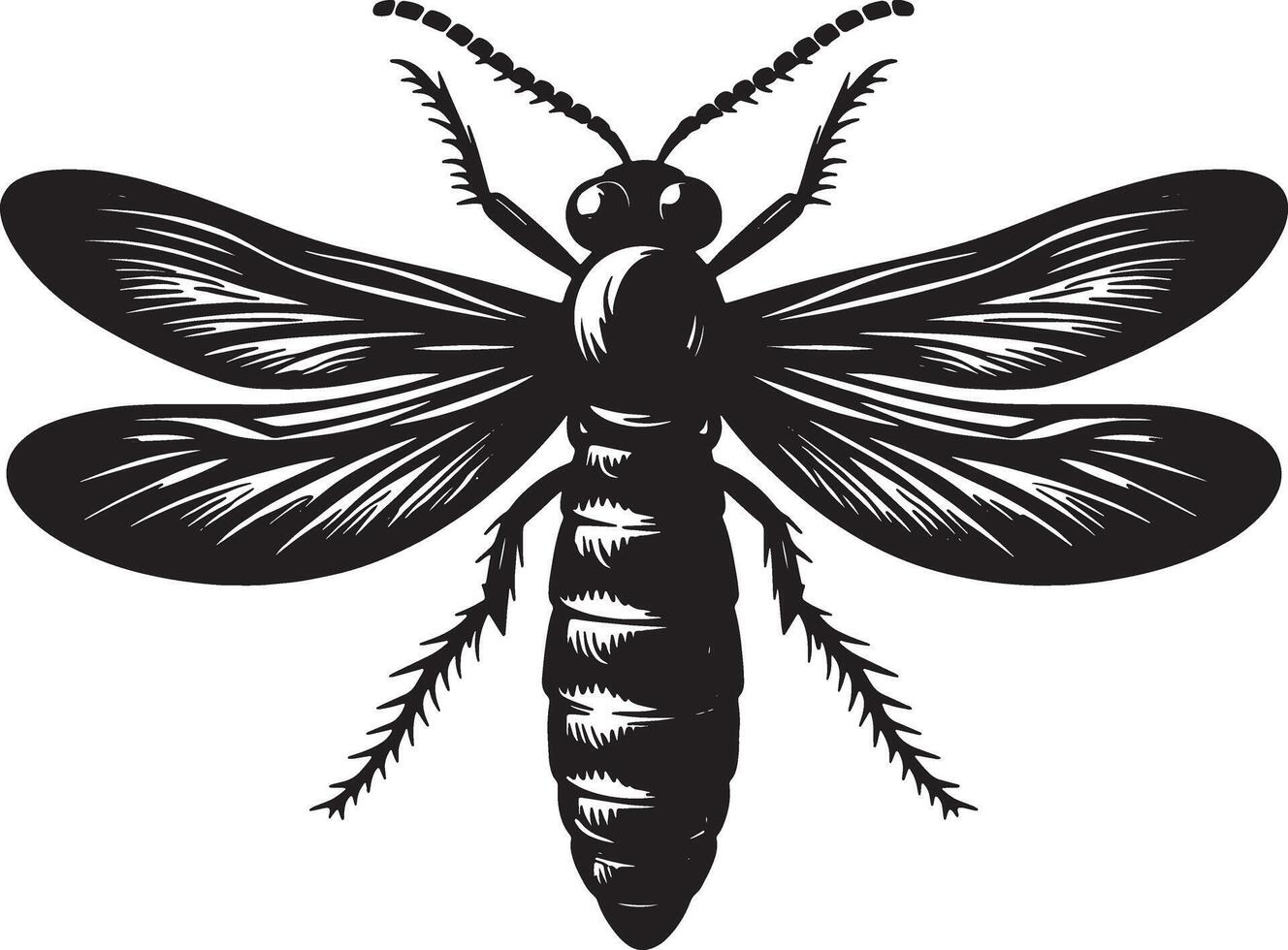 A black and white illustration of a wasp vector