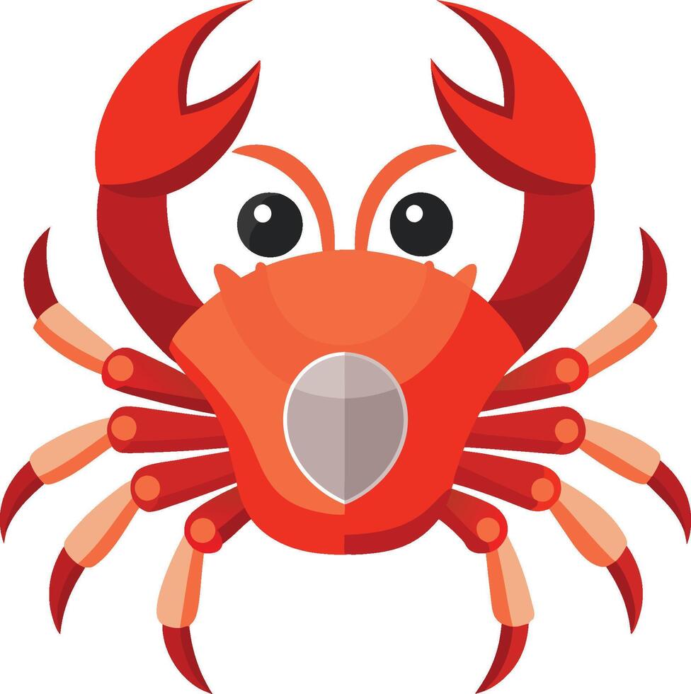 Cute cartoon crab, vibrant red color, large googly eyes, stylized claws, simplified design, art style vector