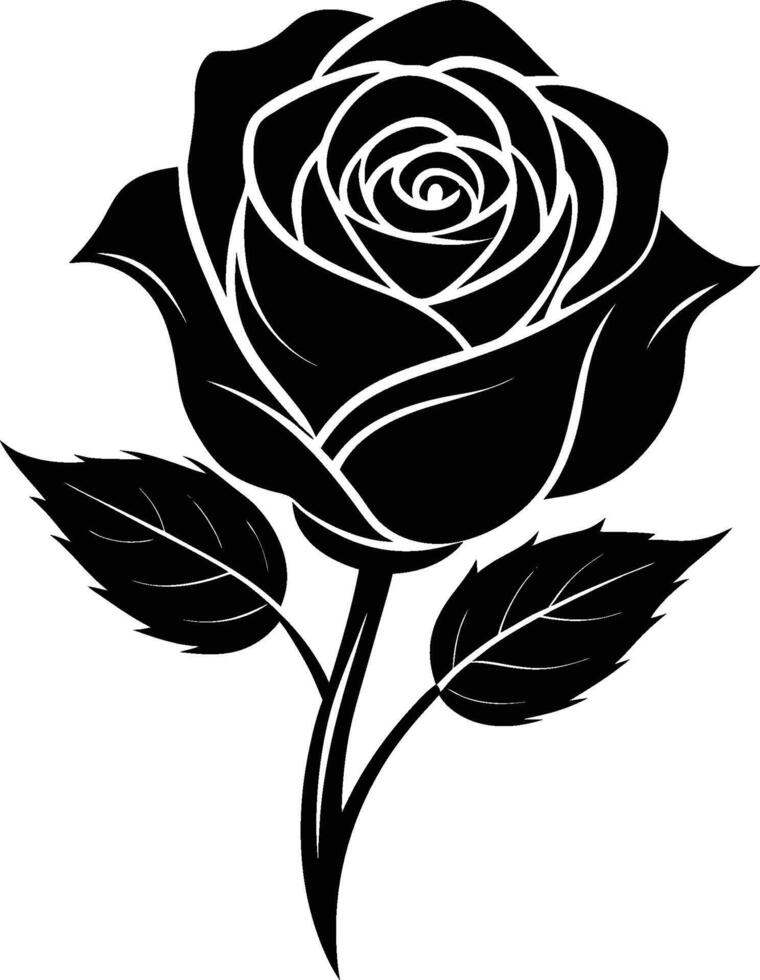 Black and white illustration, single rose, silhouette, stylized floral art, bold graphic design, high contrast vector