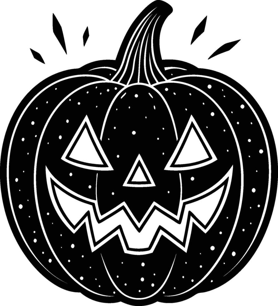 Halloween pumpkin, jack-o'-lantern, black and white illustration, silhouette, spooky, starry texture, carved face vector
