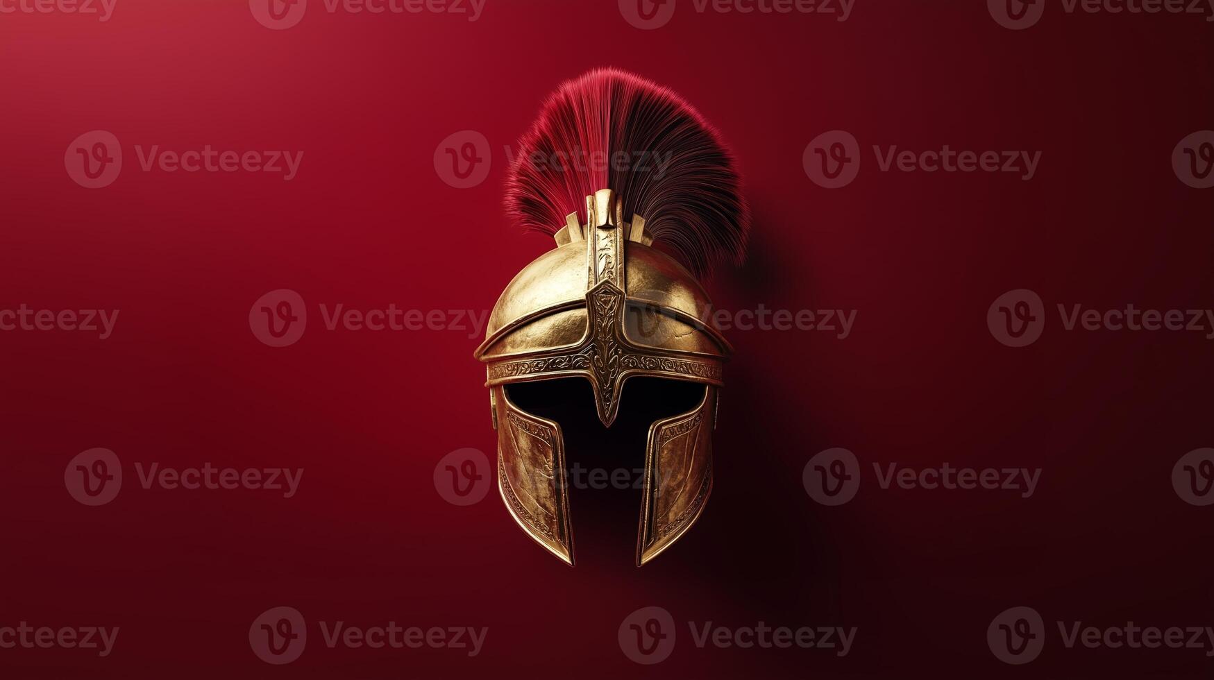 Gorgeous golden helmet in the style of Ancient Greece, adorned with a red plume. 16 photo