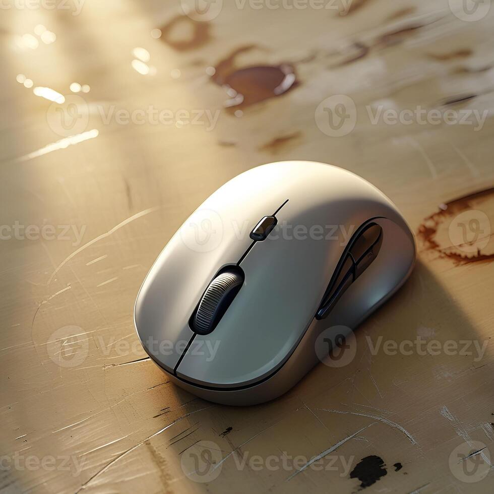 Minimalist Computer Mouse on Office Table Background photo