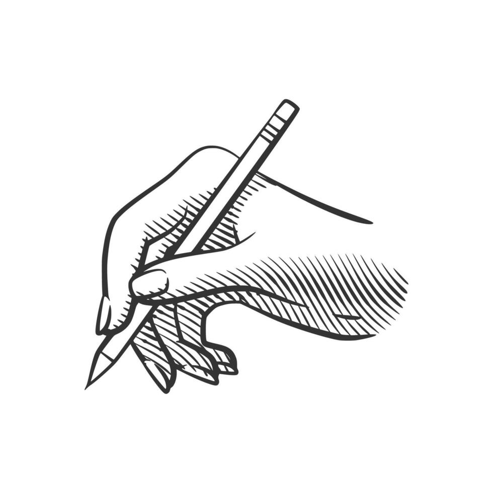 Line Art Hand Holding a Pencil with Shading vector