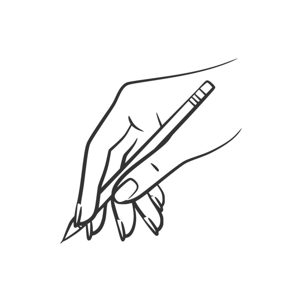 Creative Hand Holding Pencil Line Art vector