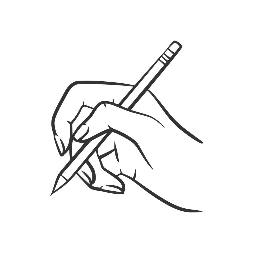 Hand Holding Pencil in Minimalist Style vector