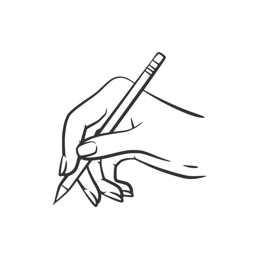 Hand Holding Pencil Line Drawing vector