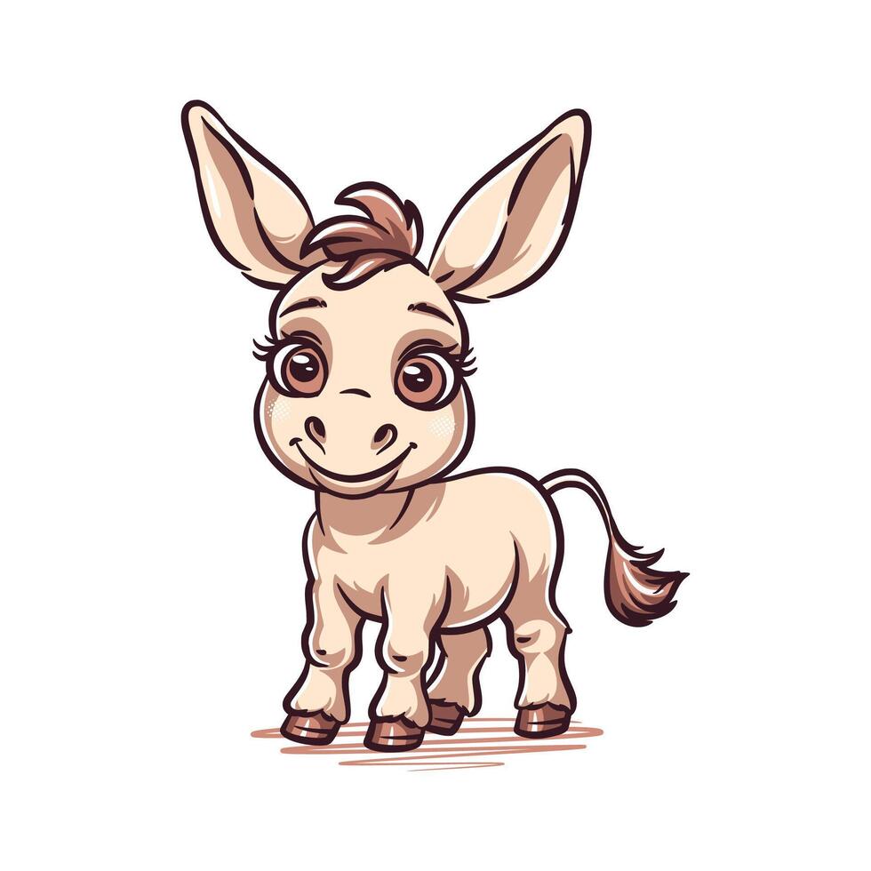 Adorable Cartoon Donkey With Color vector