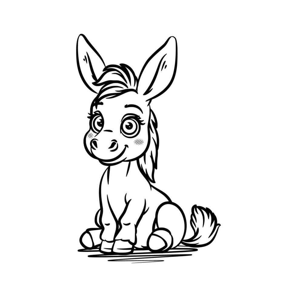Playful Cartoon Donkey Line Drawing vector