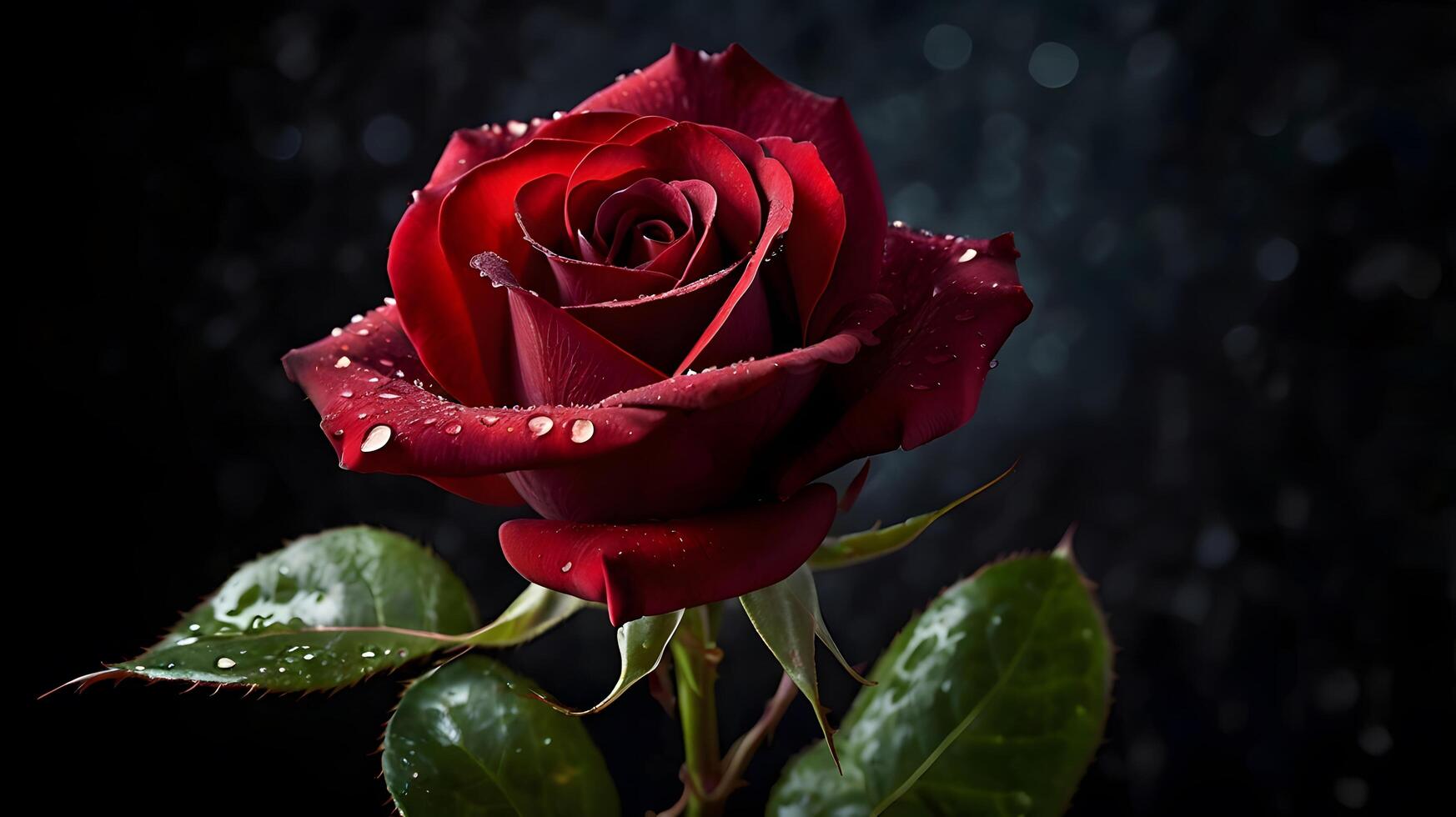 A beautiful red single rose with water drops on it valentines day rose photo