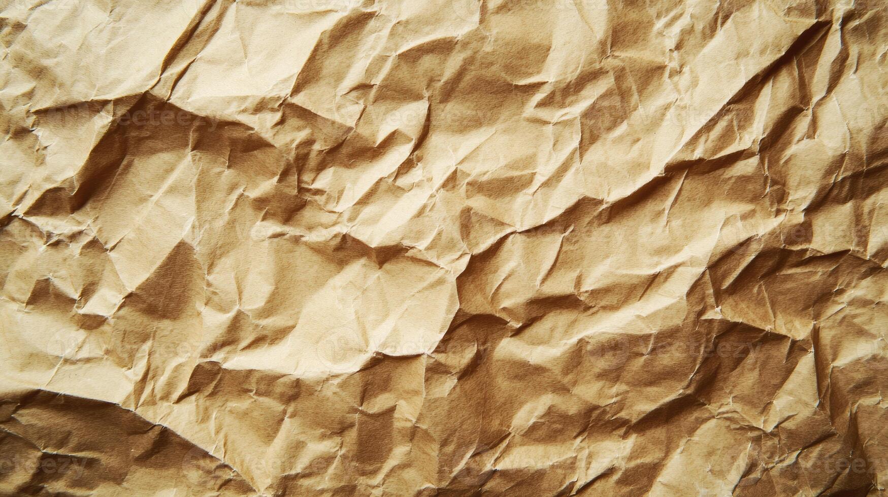 Wrinkled Brown Paper Texture Close-up with Shadows and Creases photo