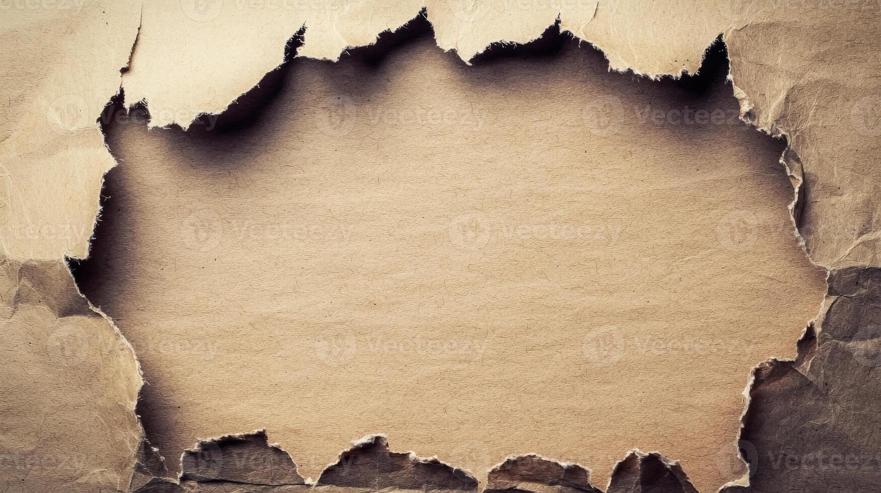 Torn Paper Background Texture with Rough Edges and Brown Tones photo