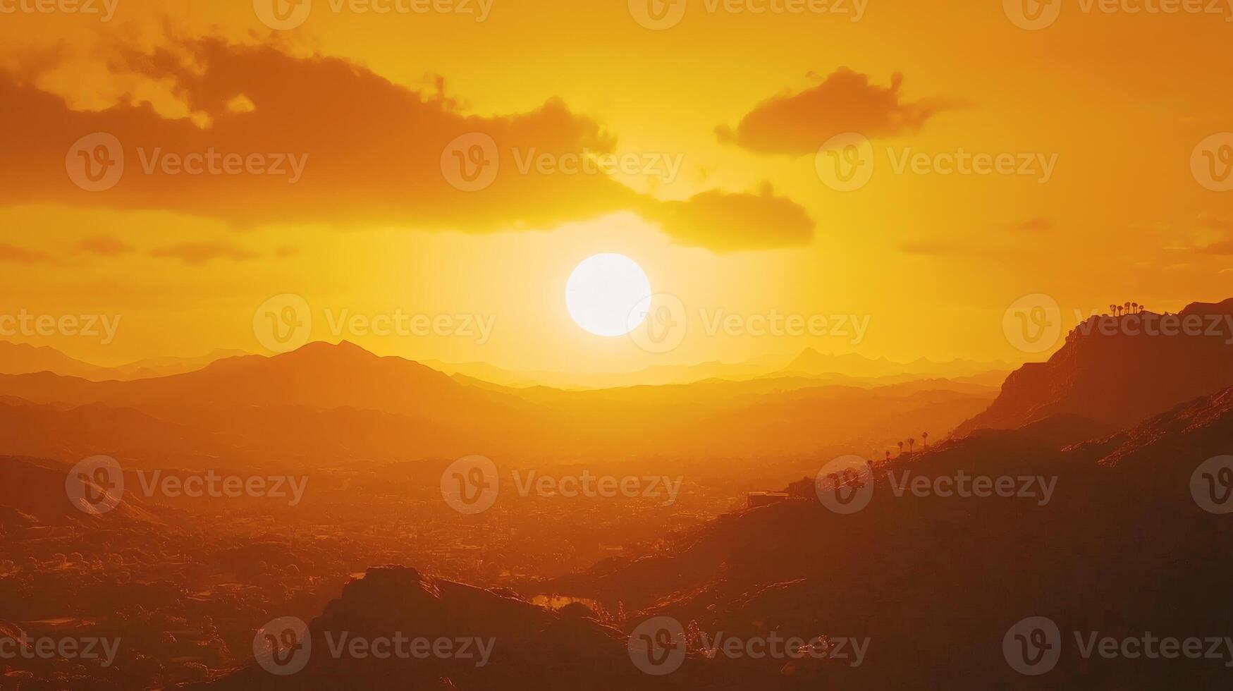 Golden Sunset Over Mountain Range Illuminating Valley View photo