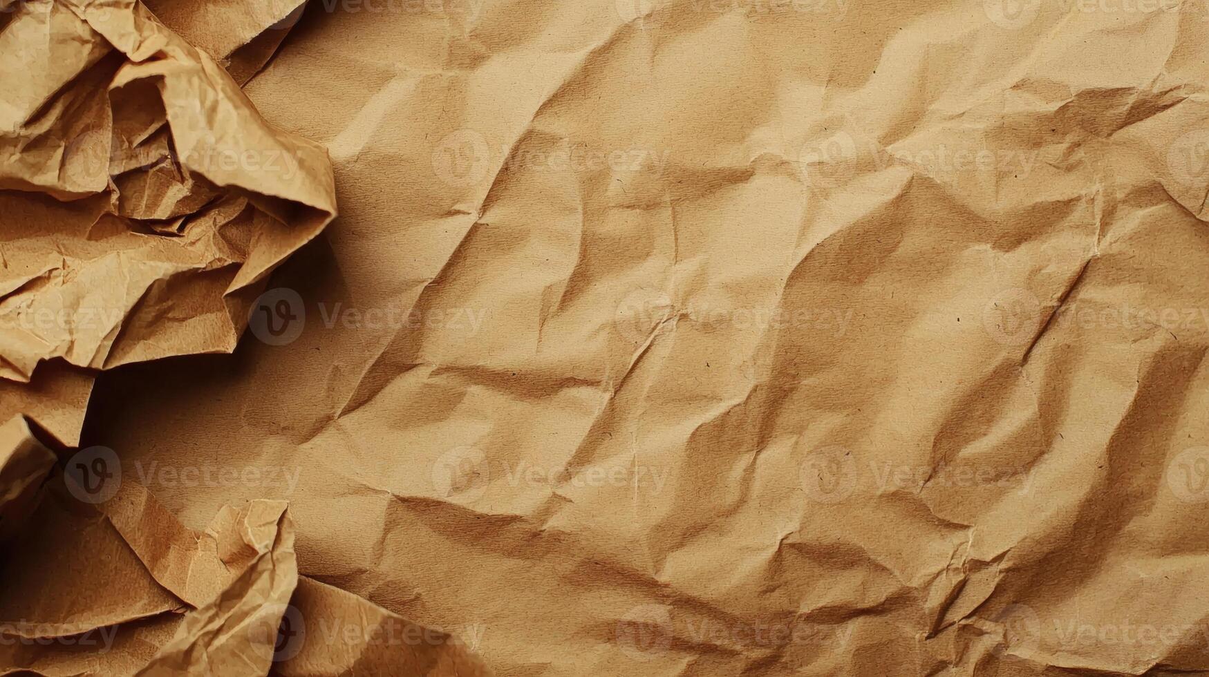 Crinkled Brown Paper Texture with Wrinkles and Folds Close Up photo