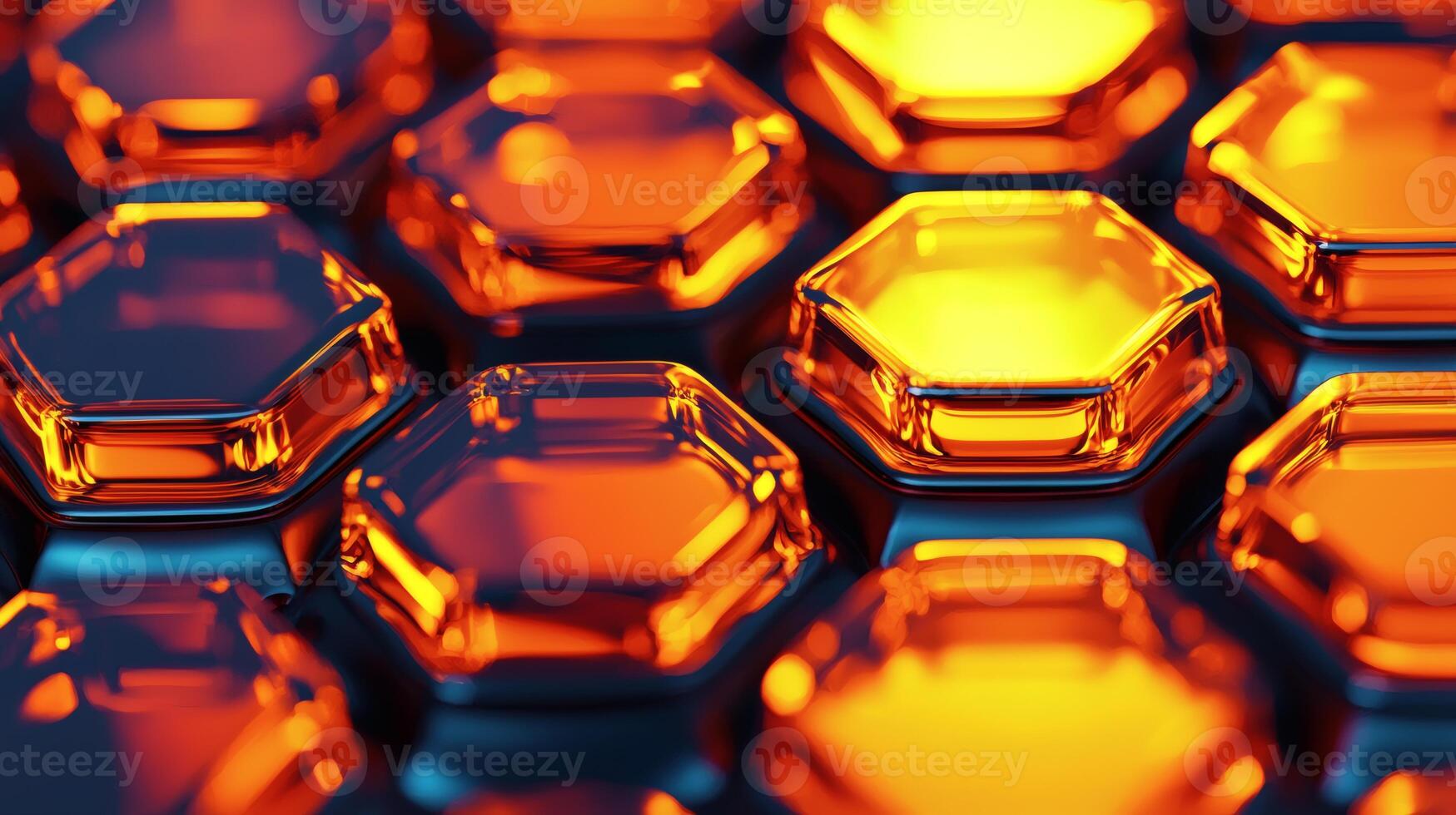 Abstract Hexagon Pattern Background with Warm Orange and Blue Reflections photo