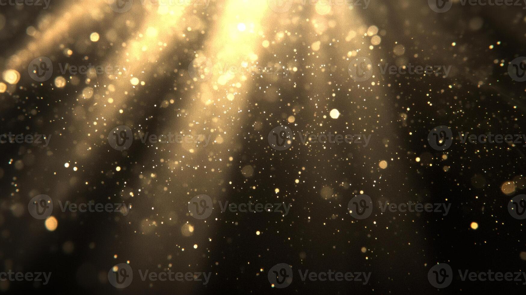 Abstract Gold Particles and Light Rays on Dark Background Texture photo