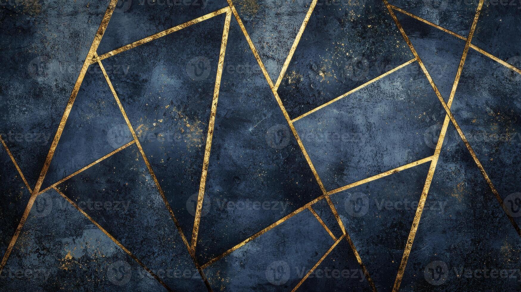Abstract Dark Blue Stone Texture with Golden Geometric Lines Pattern photo