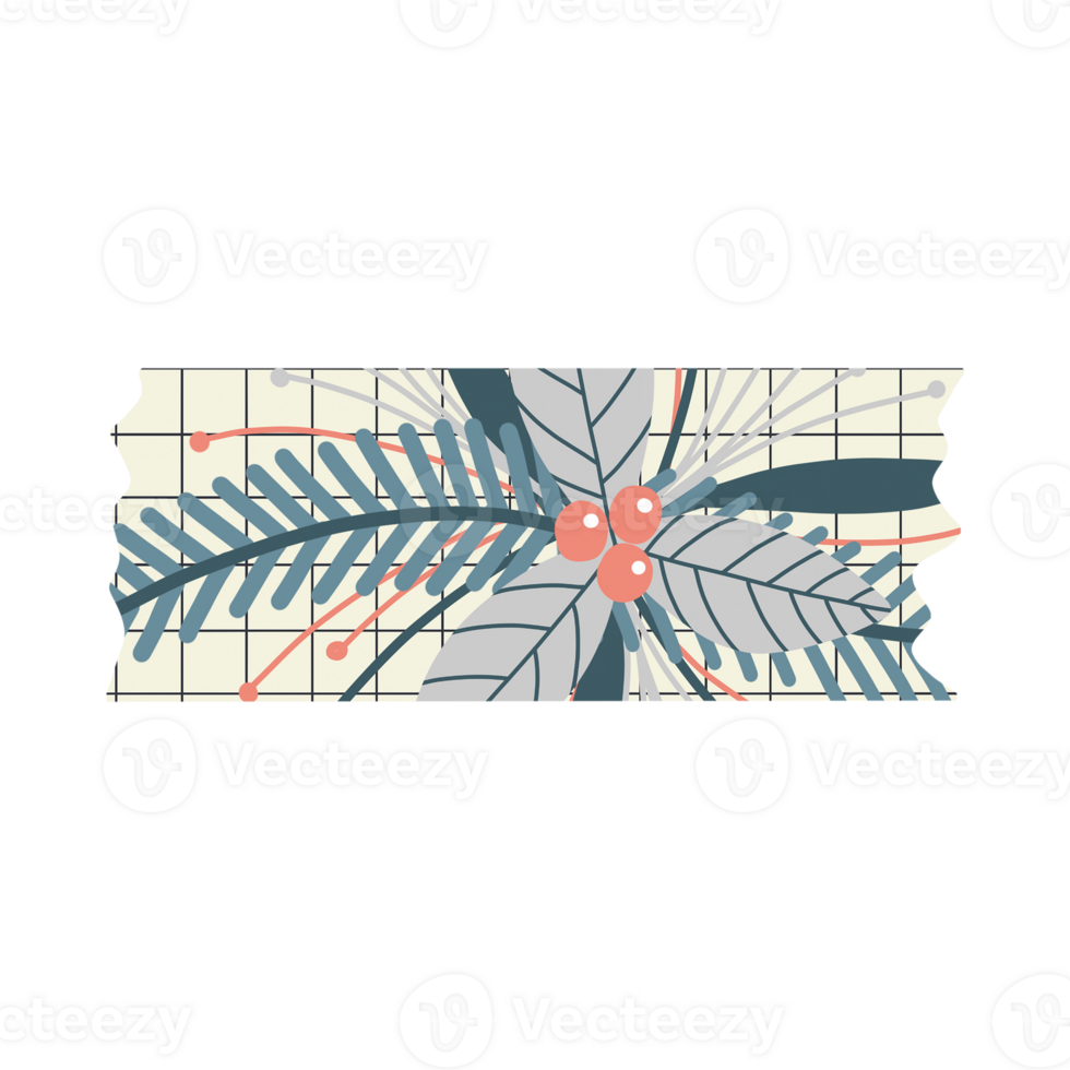 Washi Tape - Christmas Decoration - Adhesive Decorative Tape - Paper Scrap - Winter Botanicals - Spruce And Pine - Berries png