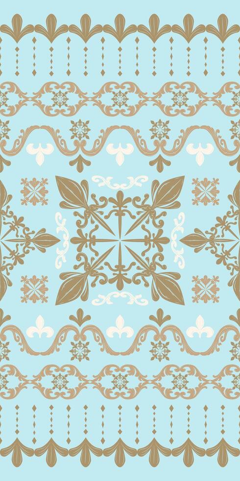 Glamorous Detailed Florals Patten on Pastel Blue Background with Gold and Beige Embroidery Silk Weaves. Exquisitely Hand Draw Luxury Piece for Men Attire wedding invitation rich border delicate lace vector
