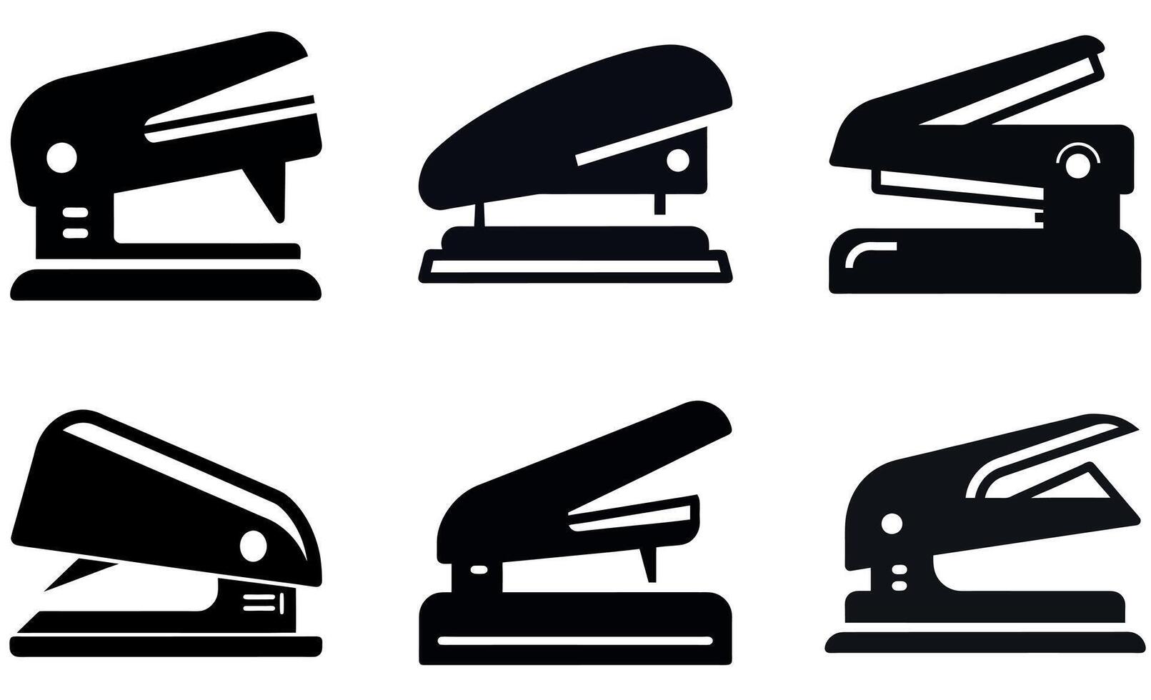Six Simple Black and White Stapler and Puncher Icons vector