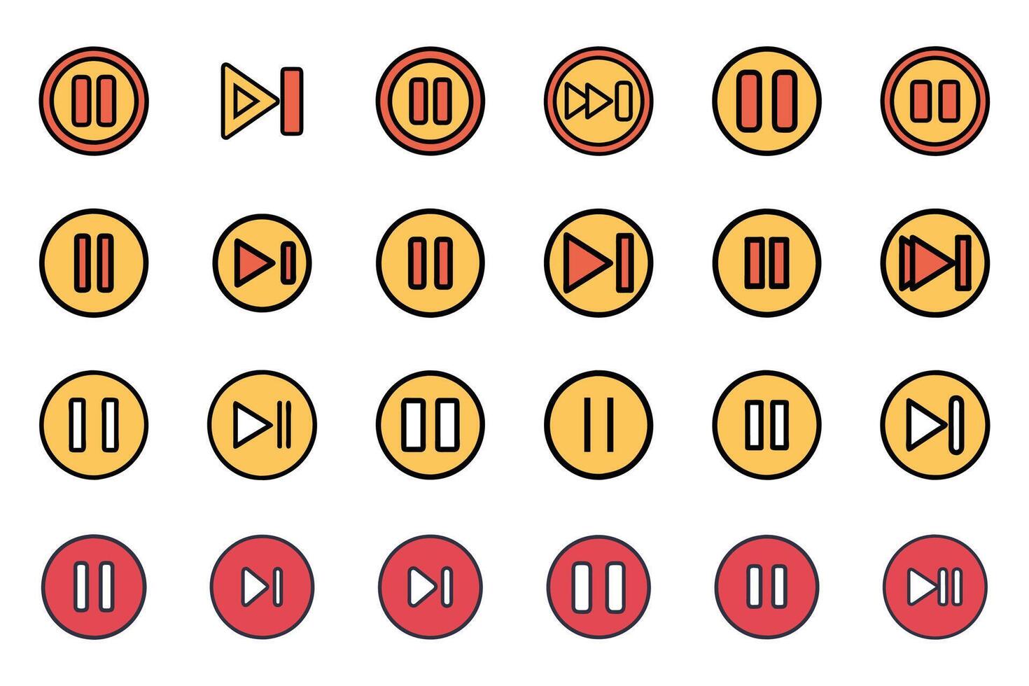 Pause Icon Set in Outline Silhouette Style vector