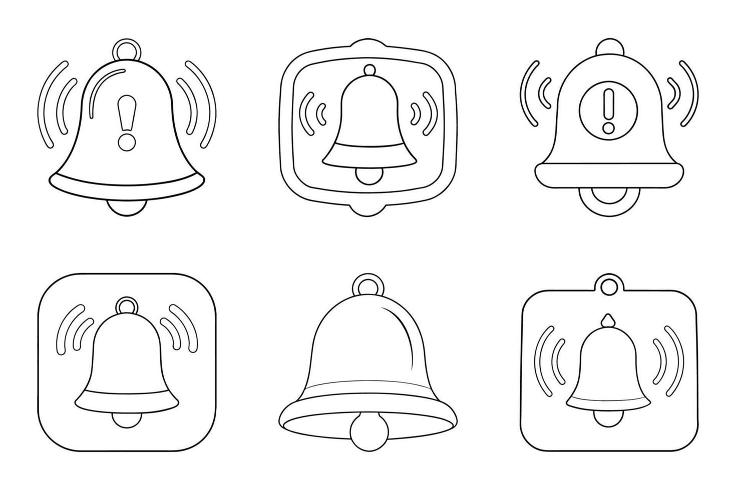 Notification bell icon set with thin outline vector