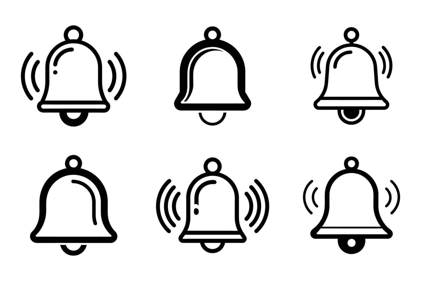 Bell alert icon set in outline silhouette vector