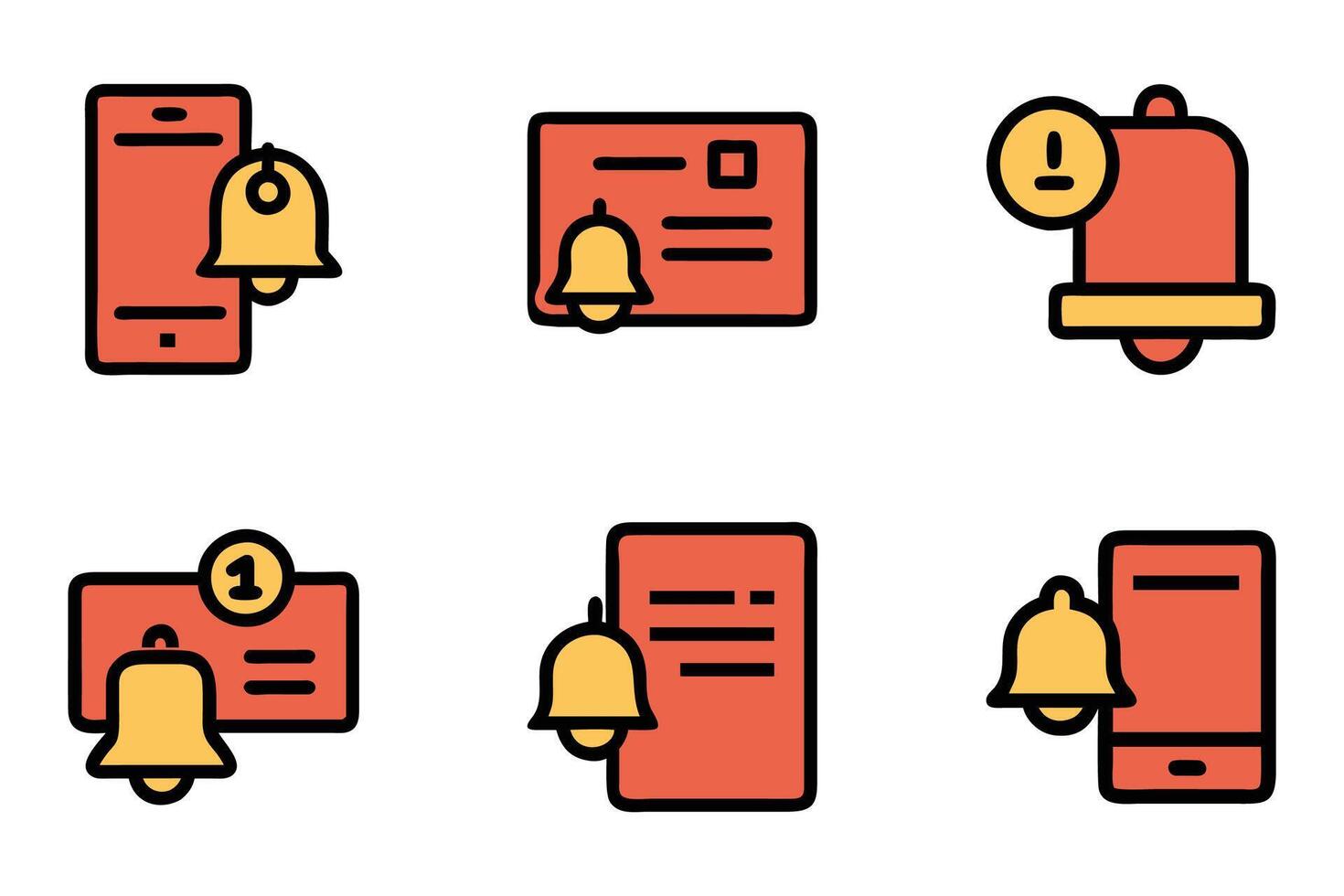 Notification bell alert icons in silhouette style vector