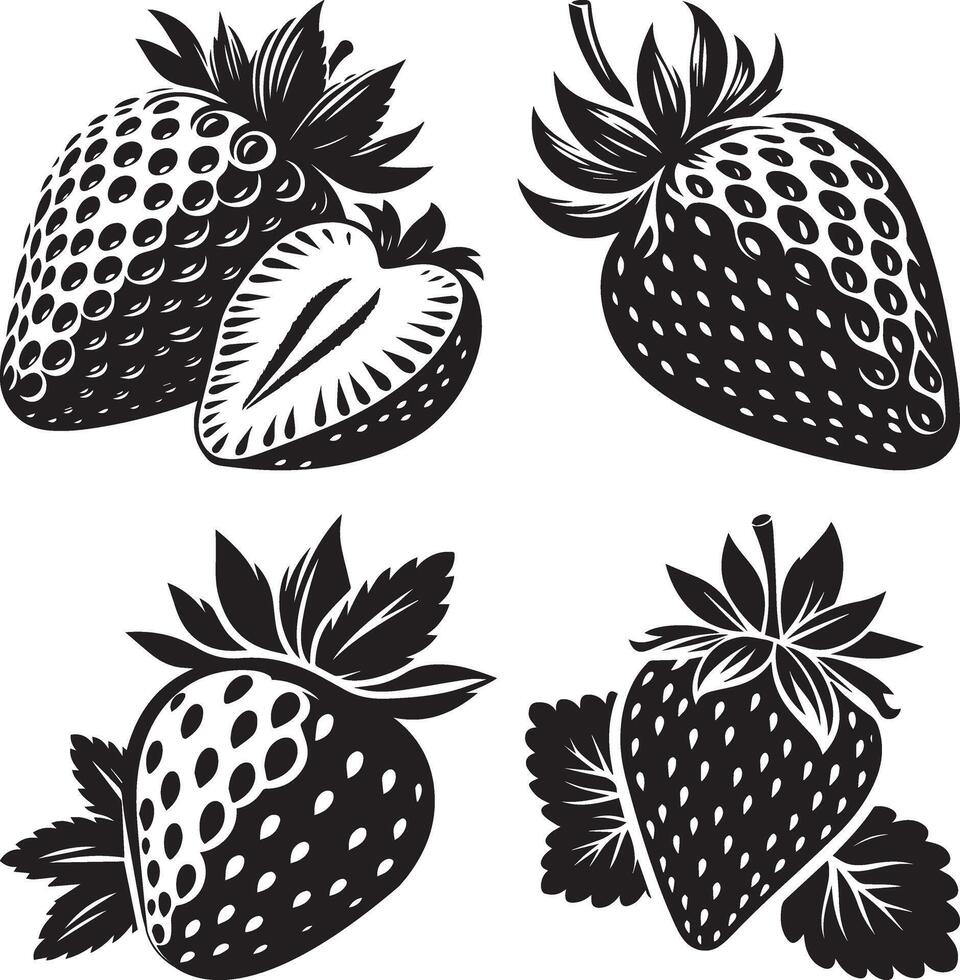 strawberry silhouette set illustration and white background vector