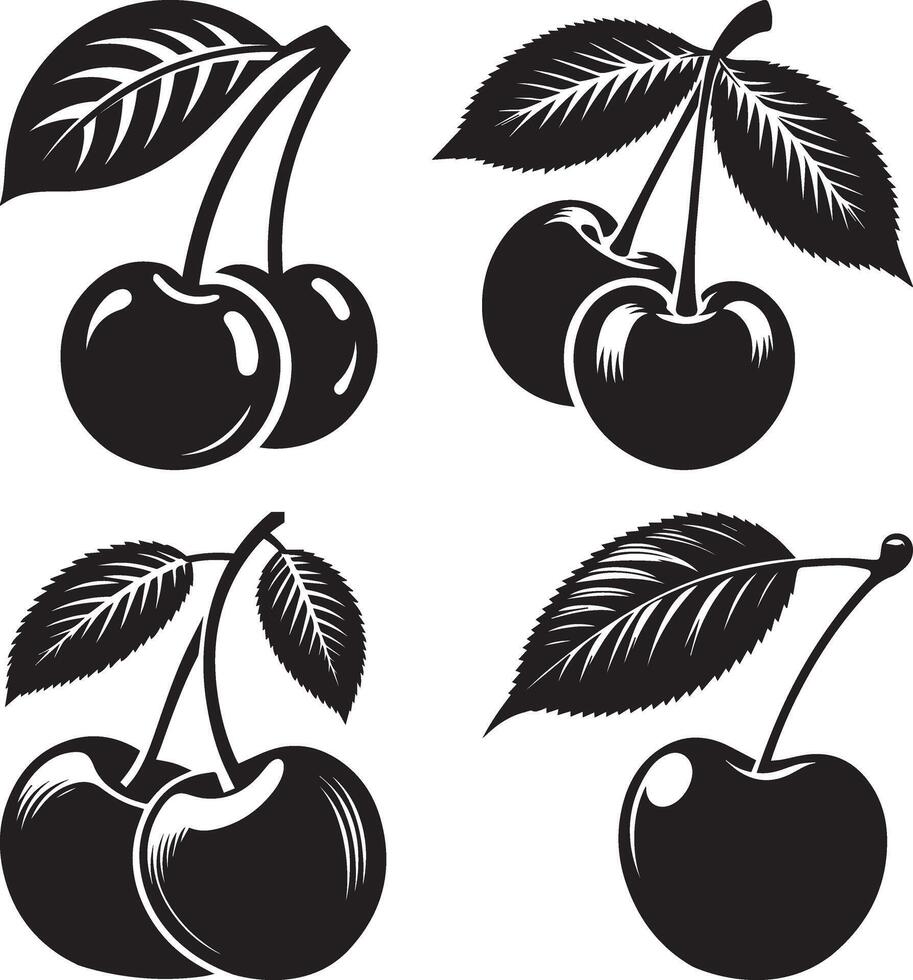 cherry silhouette set illustration and white background vector