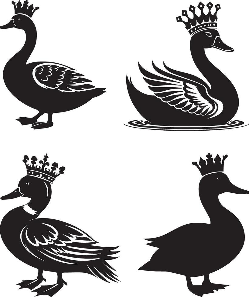King duck silhouette illustration and white background vector