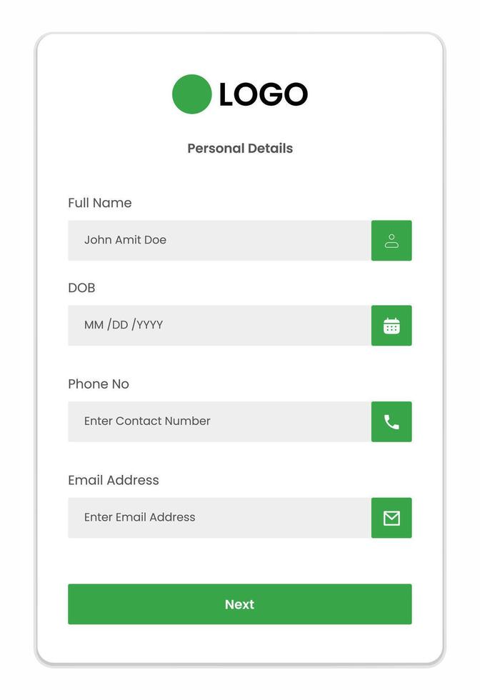 Personal Details Mobile Screen for Template for Loan vector
