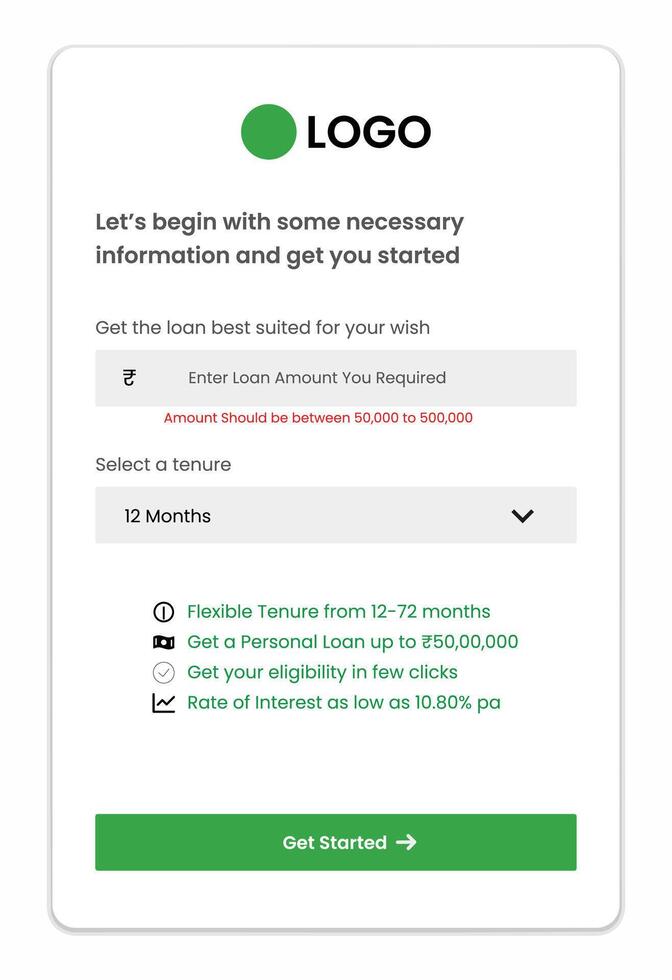 loan amount and tenure screen for mobile screen template vector