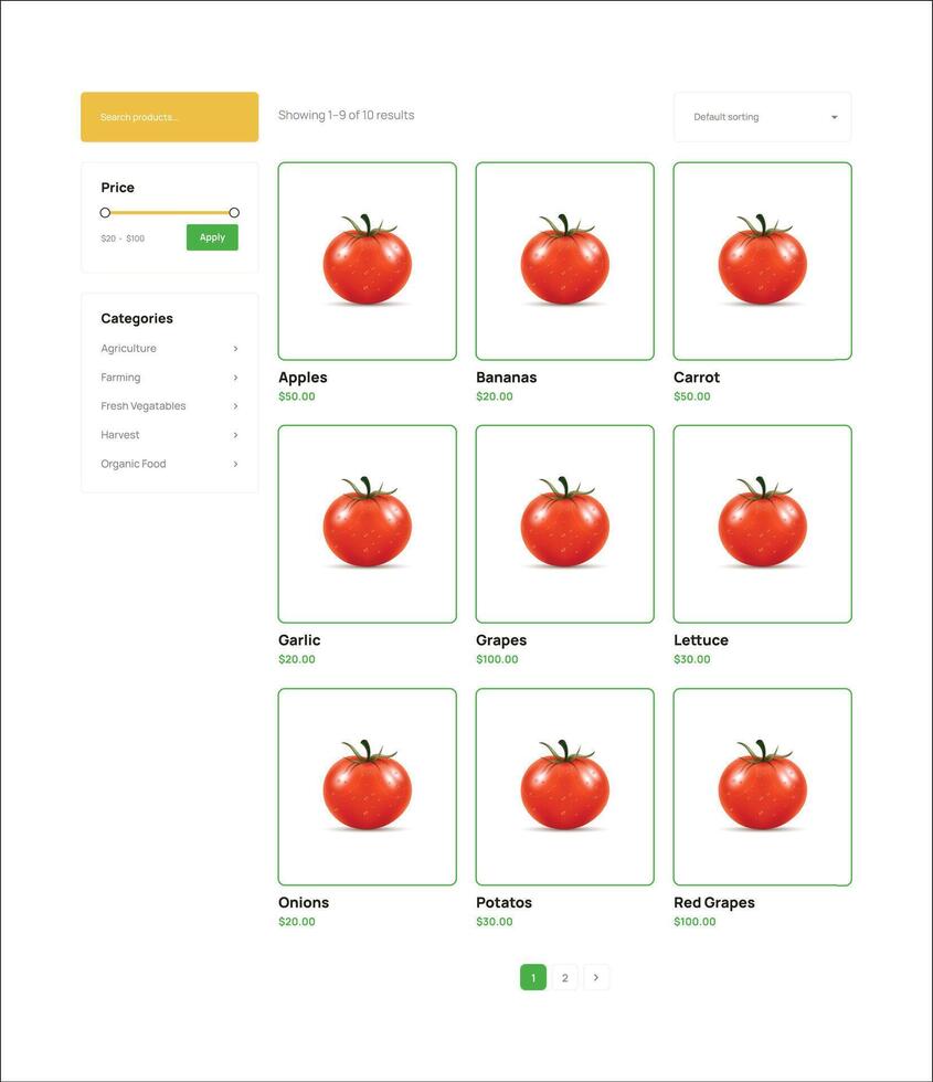product selling grid and filter and Sorting vegetable template vector